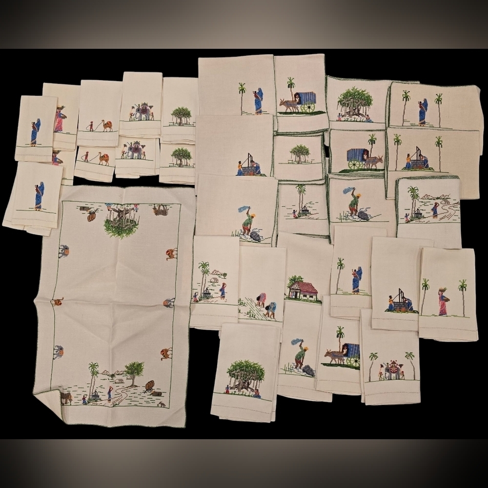 Hand embroidered table and hand linens from Indonesia 1950s